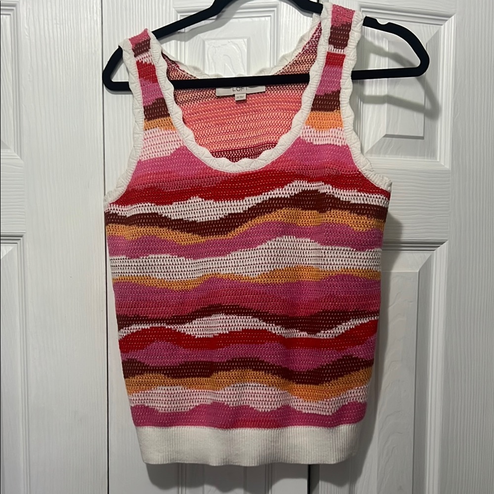LOFT Pink brown and white Sleeveless Tank Top light weight seater material